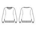 Oversized cotton-terry sweatshirt technical fashion illustration with crew neckline, long sleeves, ribbed trims