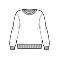 Oversized cotton-terry sweatshirt technical fashion illustration with crew neckline, long sleeves, ribbed trims