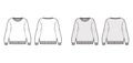 Oversized cotton-terry sweatshirt technical fashion illustration with crew neckline, long sleeves, ribbed trims