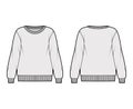 Oversized cotton-terry sweatshirt technical fashion illustration with crew neckline, long sleeves, ribbed trims