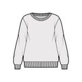 Oversized cotton-terry sweatshirt technical fashion illustration with crew neckline, long sleeves, ribbed trims