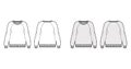 Oversized cotton-terry sweatshirt technical fashion illustration with scoop neckline, long raglan sleeves, ribbed trims