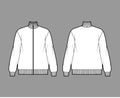 Oversized long-sleeved zip-up sweatshirt technical fashion illustration with cotton-jersey, ribbed trims. Flat outwear