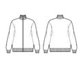 Oversized long-sleeved zip-up sweatshirt technical fashion illustration with cotton-jersey, ribbed trims. Flat outwear