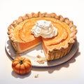 Realistic Watercolor Illustration Of Pumpkin Chiffon Pie With Pecan Shortbread Crust In The Style Of Kurt Wenner Royalty Free Stock Photo