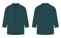 Oversized shirt with long sleeves and buttons technical sketch. Dark green color Royalty Free Stock Photo