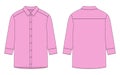 Oversized shirt with long sleeves and buttons technical sketch. Pink color. Unisex casual shirt mock up Royalty Free Stock Photo