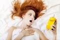 Oversleep girl in bed Royalty Free Stock Photo