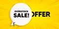 Overstock sale tag. Special offer price sign. Chat speech bubble banner. Vector