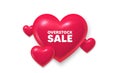 Overstock sale tag. Special offer price sign. 3d hearts banner. Vector