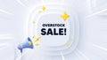 Overstock sale tag. Special offer price sign. Neumorphic sunburst banner. Vector