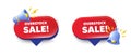 Overstock sale tag. Special offer price sign. Red speech bubbles. Vector