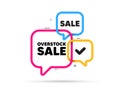 Overstock sale tag. Special offer price sign. Ribbon bubble banner. Vector