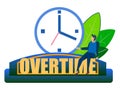 Overtime, ambiguous. Abstract concept, a businessman sits on a clock. In minimalist style. Cartoon flat raster
