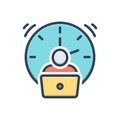 Color illustration icon for overtime, clock and entrepreneur