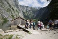 Overtourism at Boathouse at lake Obersee in Bavaria, Germany