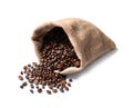 Overturned bag with roasted coffee beans Royalty Free Stock Photo