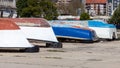 Overturned boats on a sidewalk near Old Town Budva Royalty Free Stock Photo