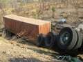 An overturned lorry and trailer in Zambia West Africa