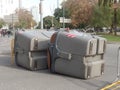 Overturned refuse bins lie side by side during a Catalan pro-independence rally in Barcelona, Spain Royalty Free Stock Photo