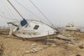 Overturned sailboat in wake of Hurricane Ivan