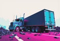 Overturned truck accident blocking interstate traffic, causing delays Royalty Free Stock Photo