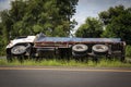 Overturned truck accident on highway road Royalty Free Stock Photo