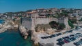 OVerview aerial drone panorama of ulcinj city castle viewed from the sea. Strong fort in the old town of Ulcinj