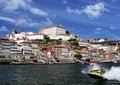 Overview of the Cais da Ribeira, the port district, with its colorful houses and cobbled streets, (Porto) Royalty Free Stock Photo