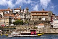 Overview of the Cais da Ribeira, the port district, with its colorful houses and cobbled streets, (Porto) Royalty Free Stock Photo