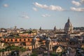 Overview cathedrals domes and roofs of buildings in the sunset of Rome. Royalty Free Stock Photo