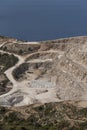 Overview down into Quarrying operation into a mountain in Eastern Crete, Greece, Europe.