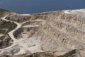 Overview down into Quarrying operation into a mountain in Eastern Crete, Greece, Europe.