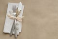 Overview of Easter table setting, copy space Royalty Free Stock Photo