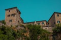 OVerview frog panorama of ulcinj city castle viewed from below