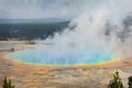 An overview of Grand Prismatic Spring in Yellowstone National Park in Wyoming.