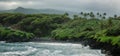 Overview of Honokalani Black Sand Beach Road to Hana, Maui Royalty Free Stock Photo