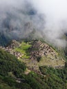 Overview of Machu Picchu with clouds, Peru