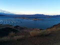 Overview of marina and islands at Lake Mead Royalty Free Stock Photo