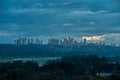 Overview of Metrotown cityscape on cloudy sky background