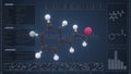 Cinnamaldehyde molecule with description on the computer screen, 3d rendering