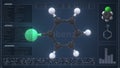Overview of the molecule of chlorobenzene on the computer screen. 3d rendering