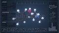 Overview of the molecule of ephedrine on the computer screen. 3d rendering