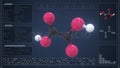 Overview of the molecule of oxalic acid on the computer screen. Loopable 3d animation