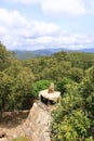 Overview of the National Park of Barbagia with limestone rocks and green forest hill, mountain. Central Sardinia, Italy, summer