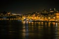 Overview of Old Town of Porto, Portugal at night