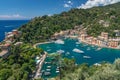 Overview of Portofino seaside area with traditional colourful houses Royalty Free Stock Photo