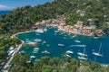Overview of Portofino seaside area with landscaping view of harbour