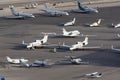 Overview of the private jet ramp at McCarran International Airport Las Vegas with multiple luxury jets parked on the tarmac Royalty Free Stock Photo