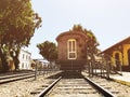 Overview of the rails and a wagon, in the old train station in Tel Aviv, Israel Royalty Free Stock Photo